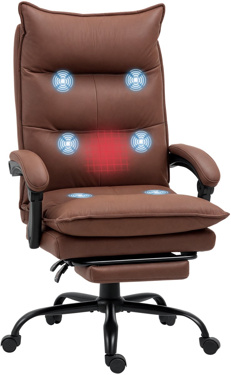Vinsetto massage bureaustoel - Microvezel (100% polyester) - 74x66x121,5 cm - Bruin
