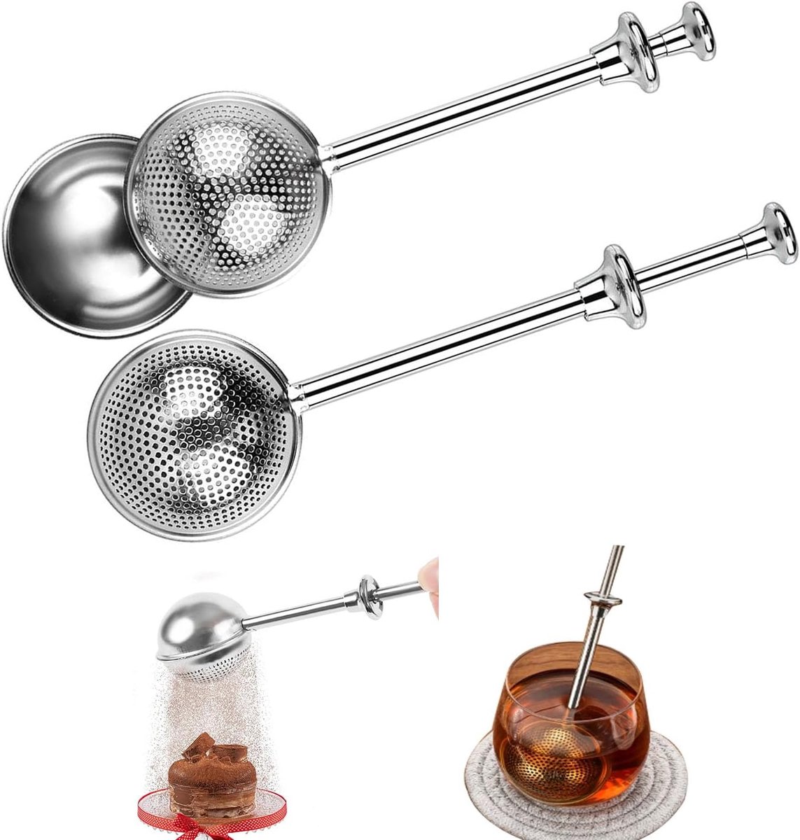 Claoner 2 stuks roestvrij staal thee damper en suiker schubbelbed stofverzamelaar 2-in-1 voor loos blad thee theeballen - thee filter met eenhandse veer