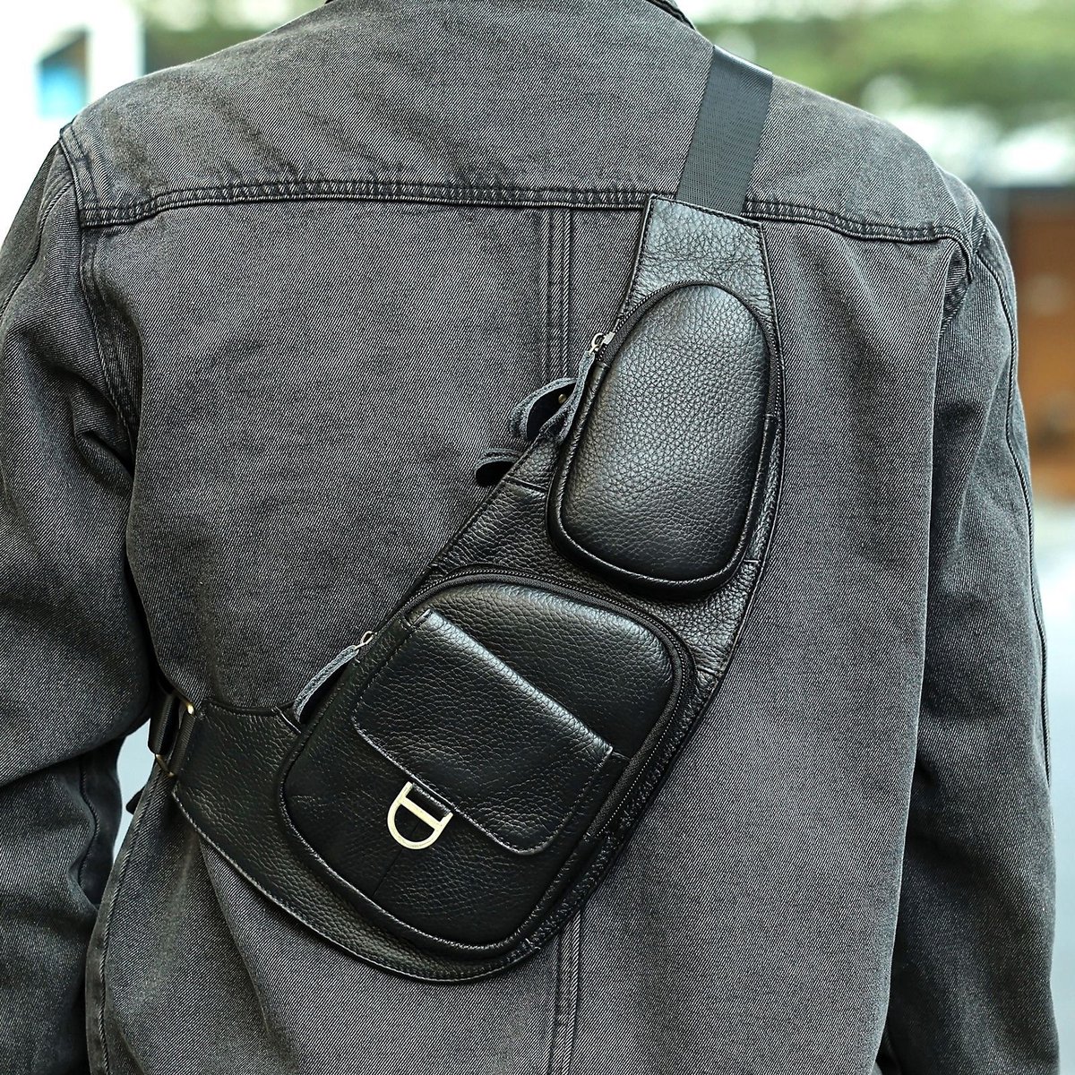 Leren borsttas voor heren - Retro schoudertas, crossbody sling tas voor dagelijks gebruik, reizen en buitenactiviteiten -Zwart