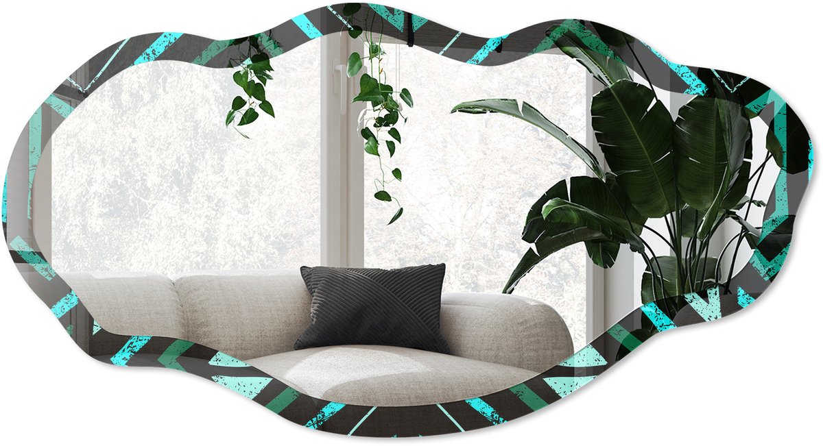 Wallfluent Geometrische Energie Spiegel - Zwart Stijlvolle Wandspiegel - Organische Spiegel - Woonkamer, Kantoor, Hal - Geometrisch - 45x90 cm - Totale afmeting 52x97 cm