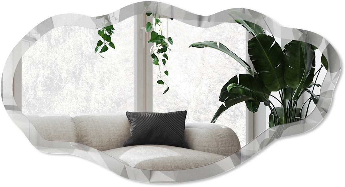 Wallfluent Geometrische Textuur Spiegel - Grijs Rechthoekige Spiegel Met Modern Design - Organische Spiegel - Woonkamer, Kantoor, Slaapkamer - Geometrisch - 45x90 cm - Totale afmeting 52x97 cm