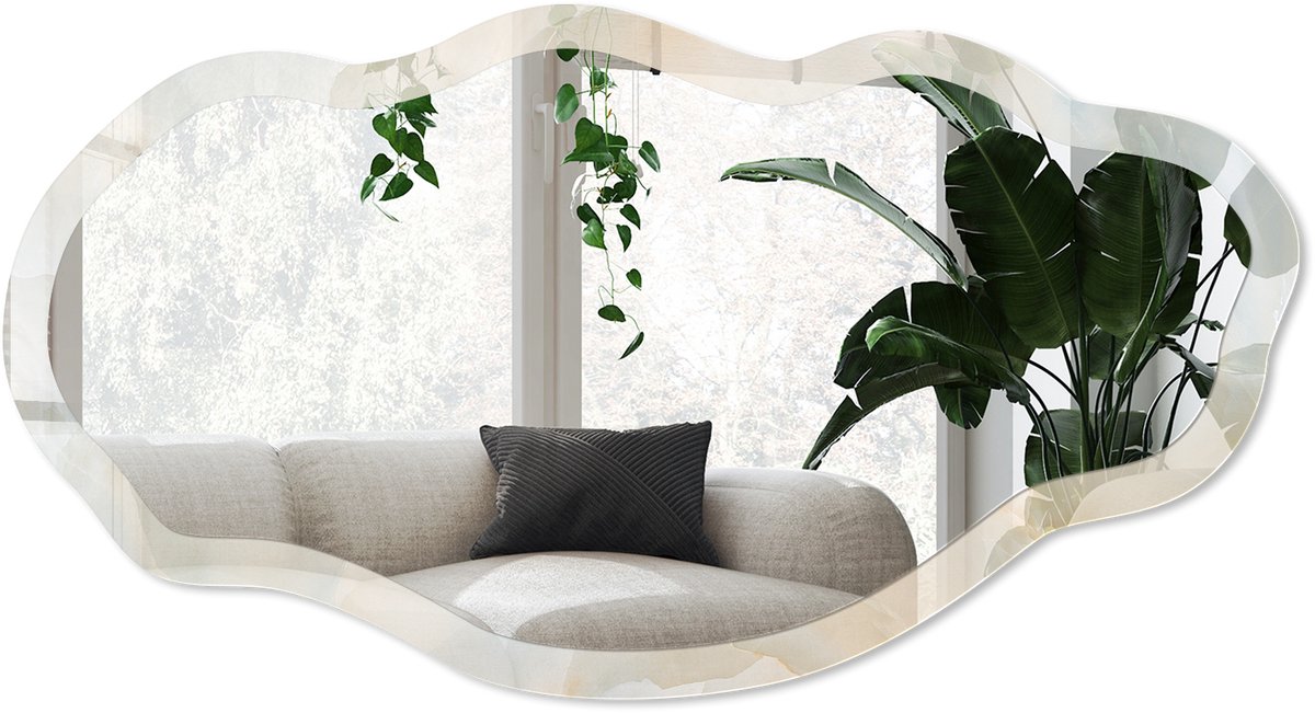 Wallfluent Romige Kalmte Spiegel - Romig Elegante Rechthoekige Wandspiegel - Organische Spiegel - Slaapkamer, Woonkamer, Hal - Boho - 45x90 cm - Totale afmeting 52x97 cm