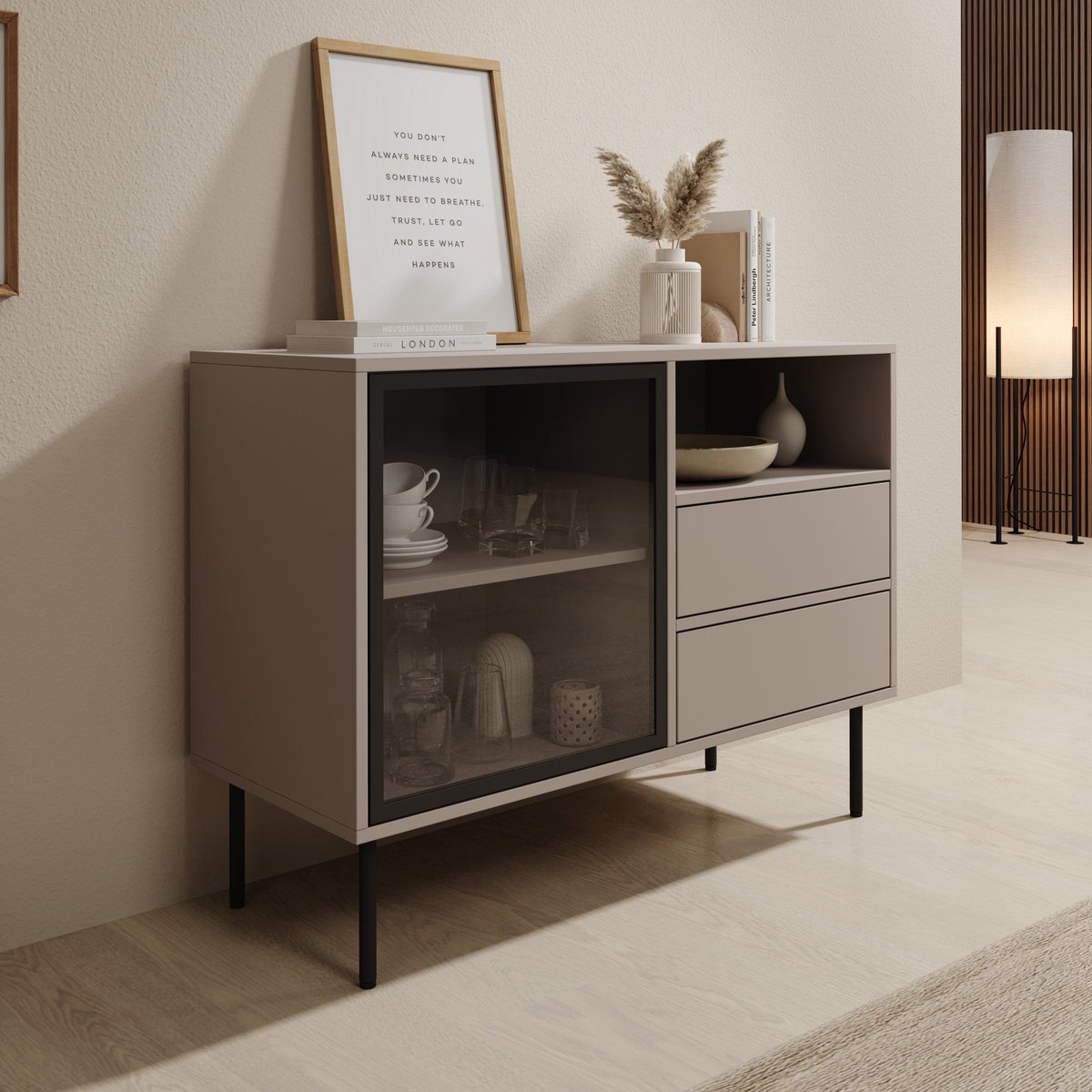 Meubella - Dimora - Dressoir - Beige - 100x40x80 cm