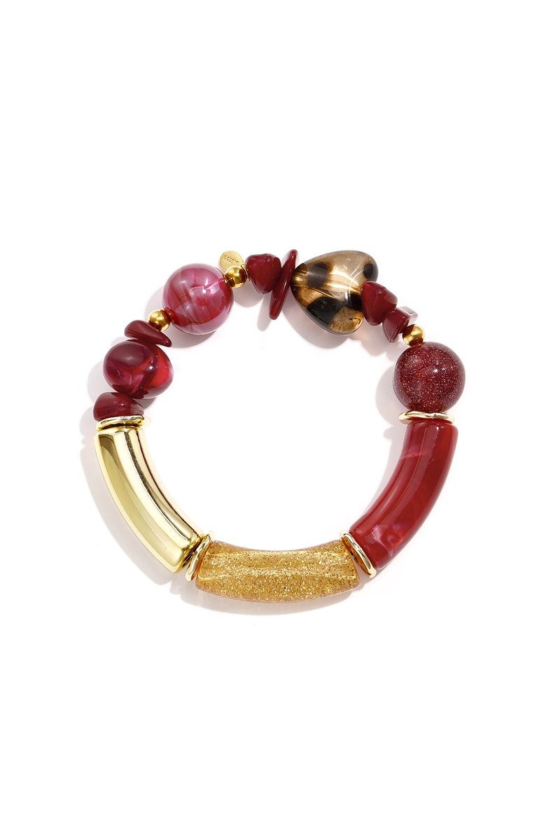 Lana - Kralen Armband - Acryl & Stainless Steel - - Karmozijnrood