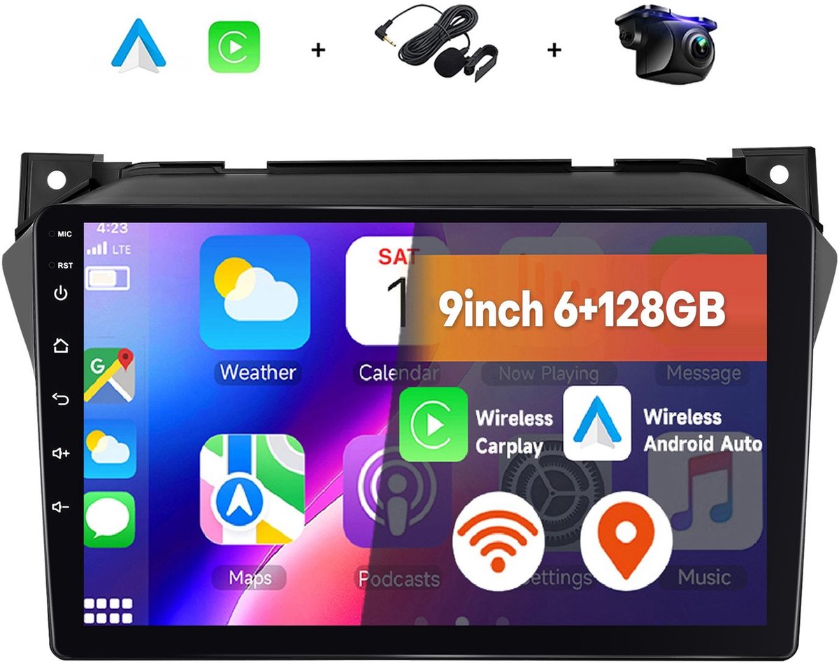 Boscer 2 Din Android 15 Autoradio - Geschikt voor Suzuki Alto 2009 - Draadloos Apple Carplay & Android Auto - 6+128GB - 9 Inch HD IPS Touchscreen - GPS Navigatie - WIFI, Bluetooth & USB - Achteruitrijcamera & Microfoon