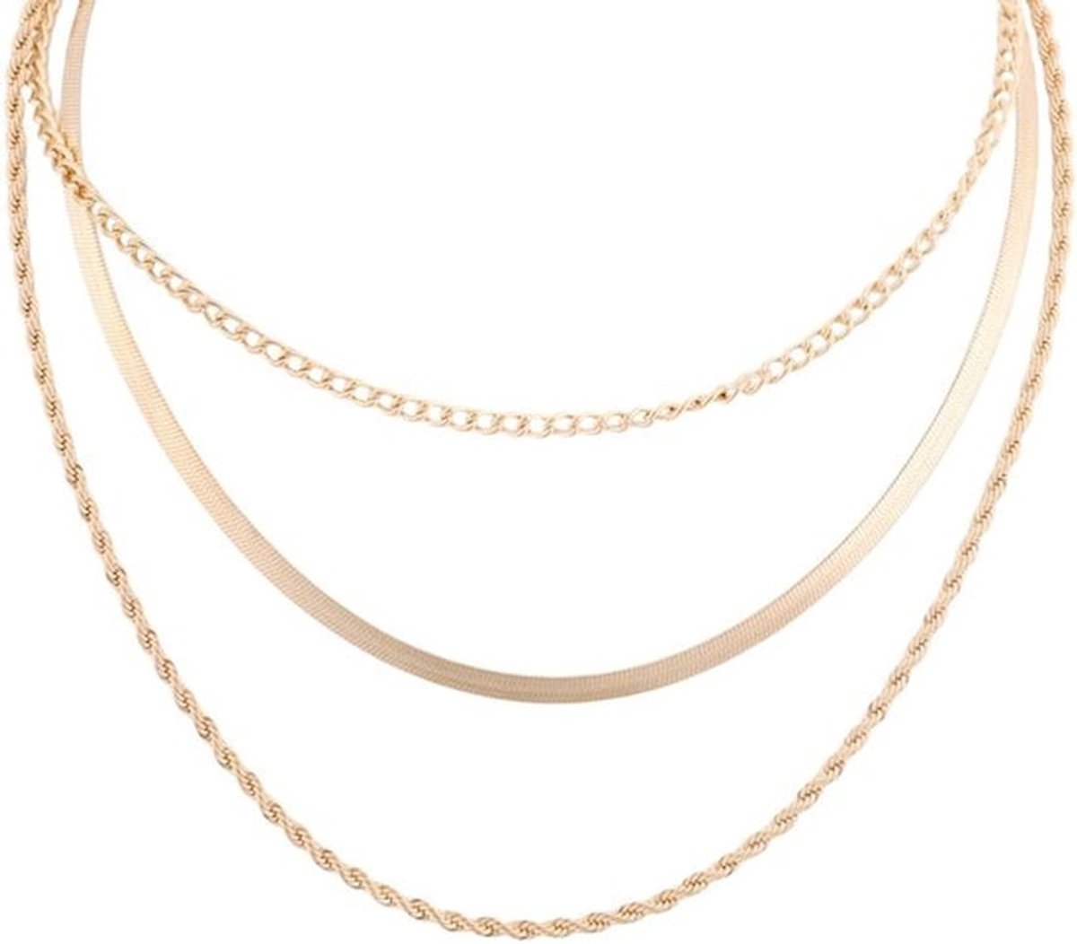 Kettingen Gouden Set van 3 - O-vormige Ketting - Slangenketting - Twist Ketting - Verstelbare Lengte - Sieradencadeau - Sieraden
