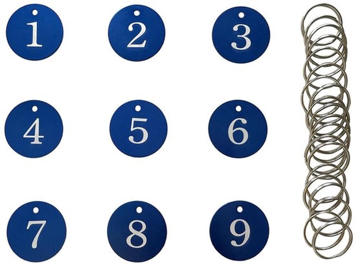 Nummer Tags Aluminium 35MM - ID Tags - Sleutelhanger - Organiseren - Sorteren - Glanzende Afwerking - Sleuteltags