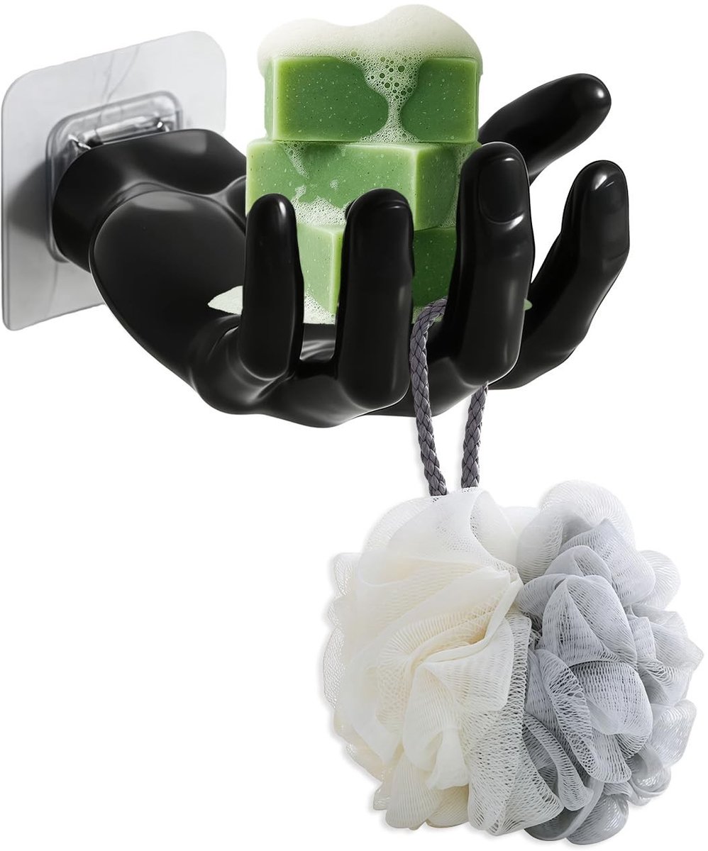 Solidchoice - Wandzeepdoos met 5 Haken voor Spons en Scheermes (Zwart)