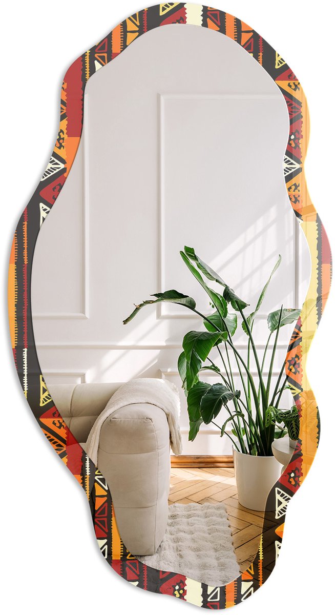 Coloray Etnische Zones Spiegel - Zwart Elegante Rechthoekige Wandspiegel - Organische Spiegel - Woonkamer, Hal, Kantoor - Geometrisch - 45x90 cm - Totale afmeting 52x97 cm
