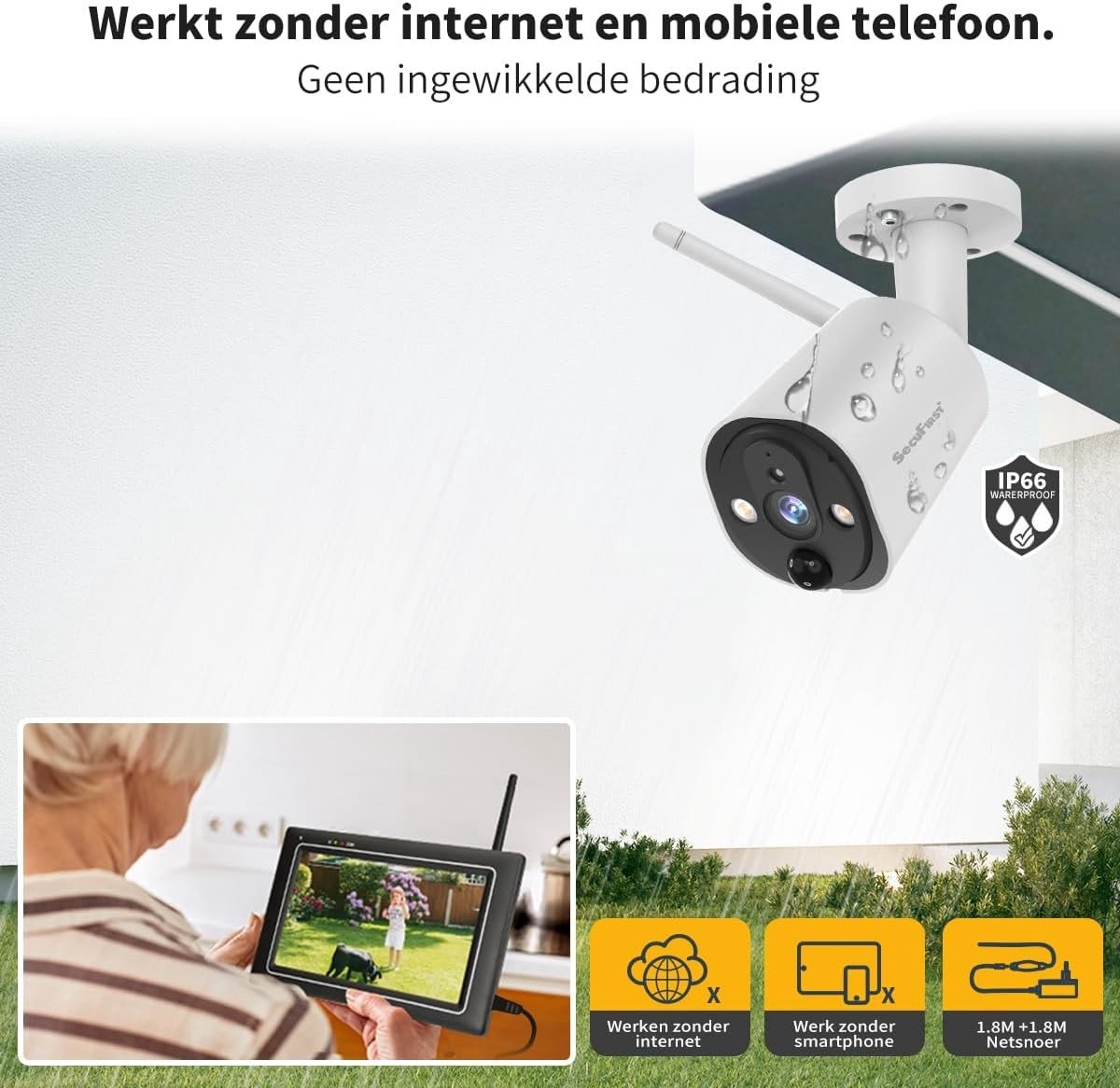 Verborgen camera - Wit - 1 Monitor + 1 Camera - Draadloos 2K Beveiligingssysteem met 7 Touchscreen - Voor Binnen en Buiten
