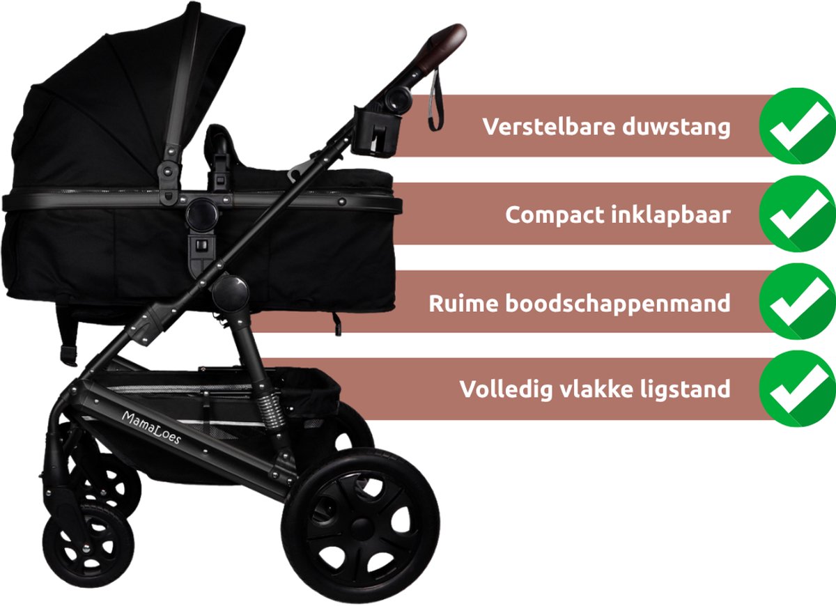 MamaLoes Marly 3 in 1 Kinderwagen - Zwart - Combi - afbeelding 2