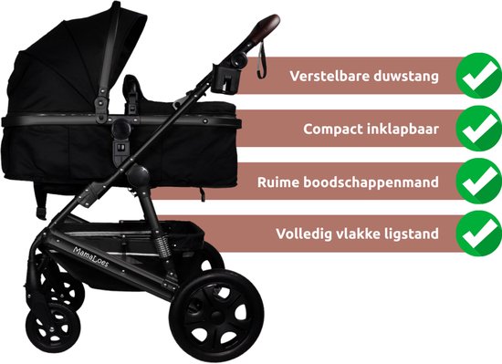 MamaLoes Marly 3 in 1 Kinderwagen - Zwart - Combi Kinderwagen incl. Autostoel van Merkloos — afbeelding 2