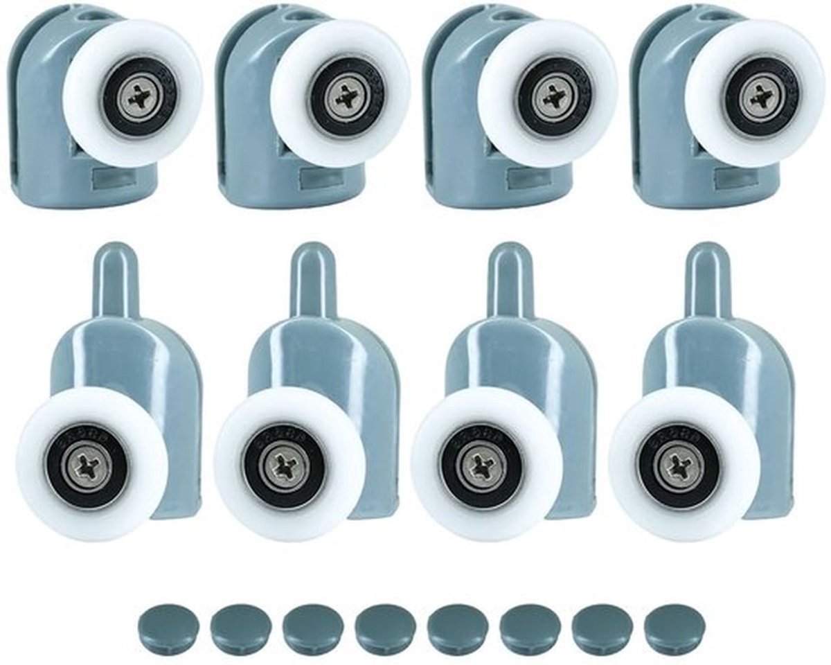 Douchedeurrollen Set van 8 - 25 mm Wielen - Kunststof/Nylon/Roestvrij Staal - Geluidsarm - Slijtvast - Kogellagers voor Soepel Schuiven - Douchewielen