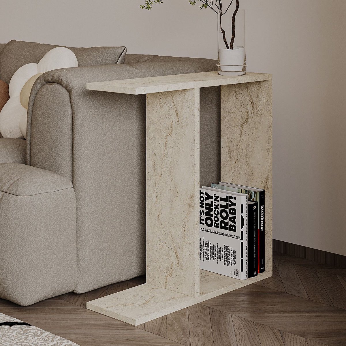 Asir - Bijzettafel - Travertijn - 60 x 60 x 60 cm