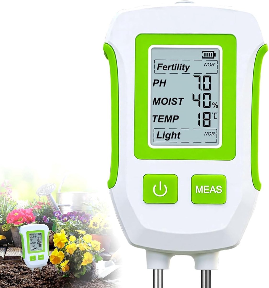Bodemtester - Wit/Groen - 5-in-1 Bodemvochtmeter - Voor Tuin en Kamerplanten