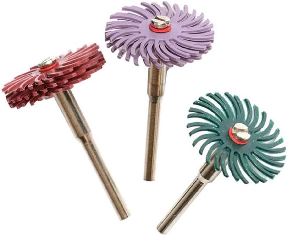 42-delige radiale borstelschijf 25 mm / 1 inch gemengde korreldetail schuurborstelassortimentset met 3 mm opspandoorns - Reinigen - Afwerken - Ontbramen - Polijsten - Geschikt voor alle merken