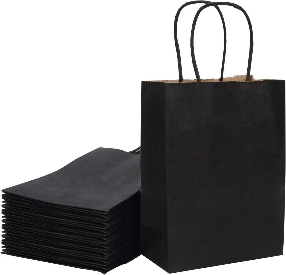 SnelShoppen - 25 Stuks Kraft Papier Cadeauzakjes Zwart 15x8x21cm met Handvatten voor Verjaardagen, Bruiloften en Feestjes