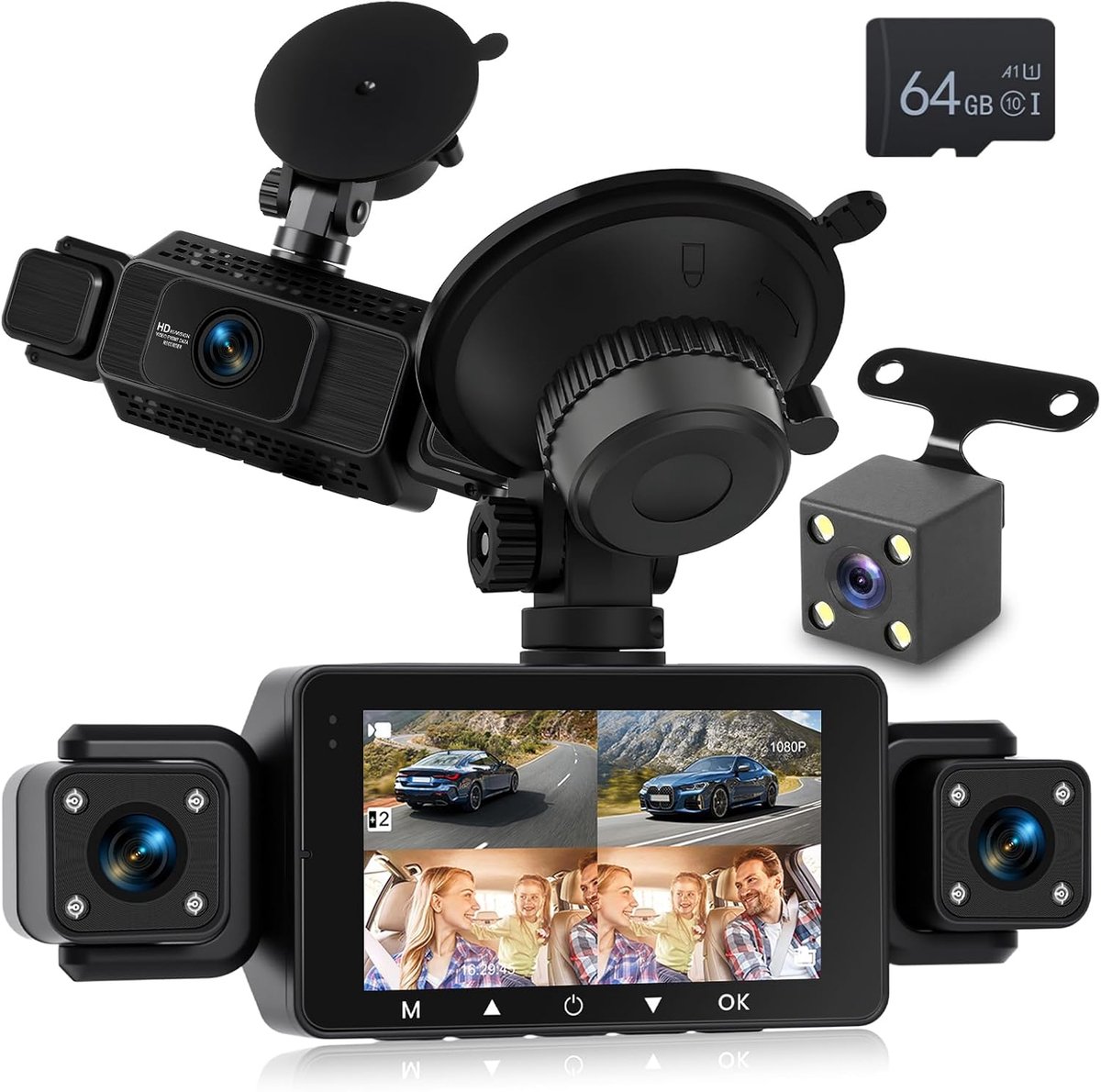 SnelShoppen - 360° 4-kanaals auto camera - 1080p voertuigcamera met G-Sense, Wi-Fi app bediening, IR nachtzicht, loop opname en bewegingsdetectie