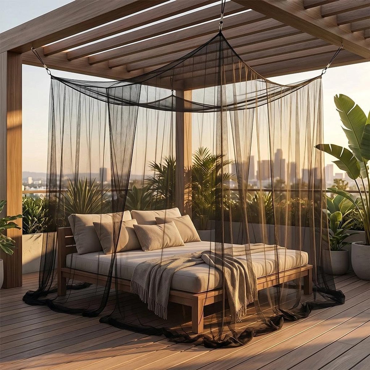 SnelShoppen - Grote Mosquito Net voor Binnen & Buiten - Vierkante Muggennet voor Tweepersoonsbed - Zwart - 1 Deur - 3 x 3 x 2.5 m voor Tuin, Patio, Pa