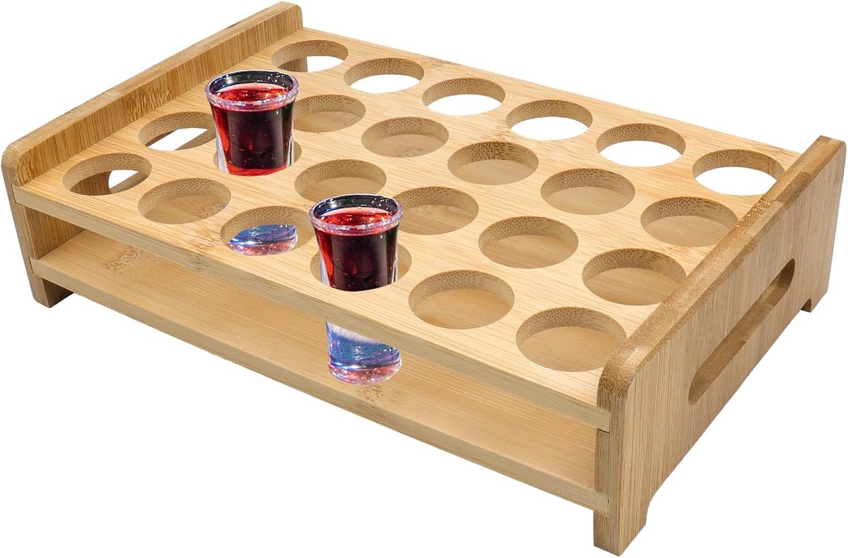 SnelShoppen - Shotglas Tray met 24 Gaten, Stevige Ladeshouder voor Whiskey, Brandy, Vodka, Rum - Perfect voor Feest, Bar, Club en Thuisgebruik