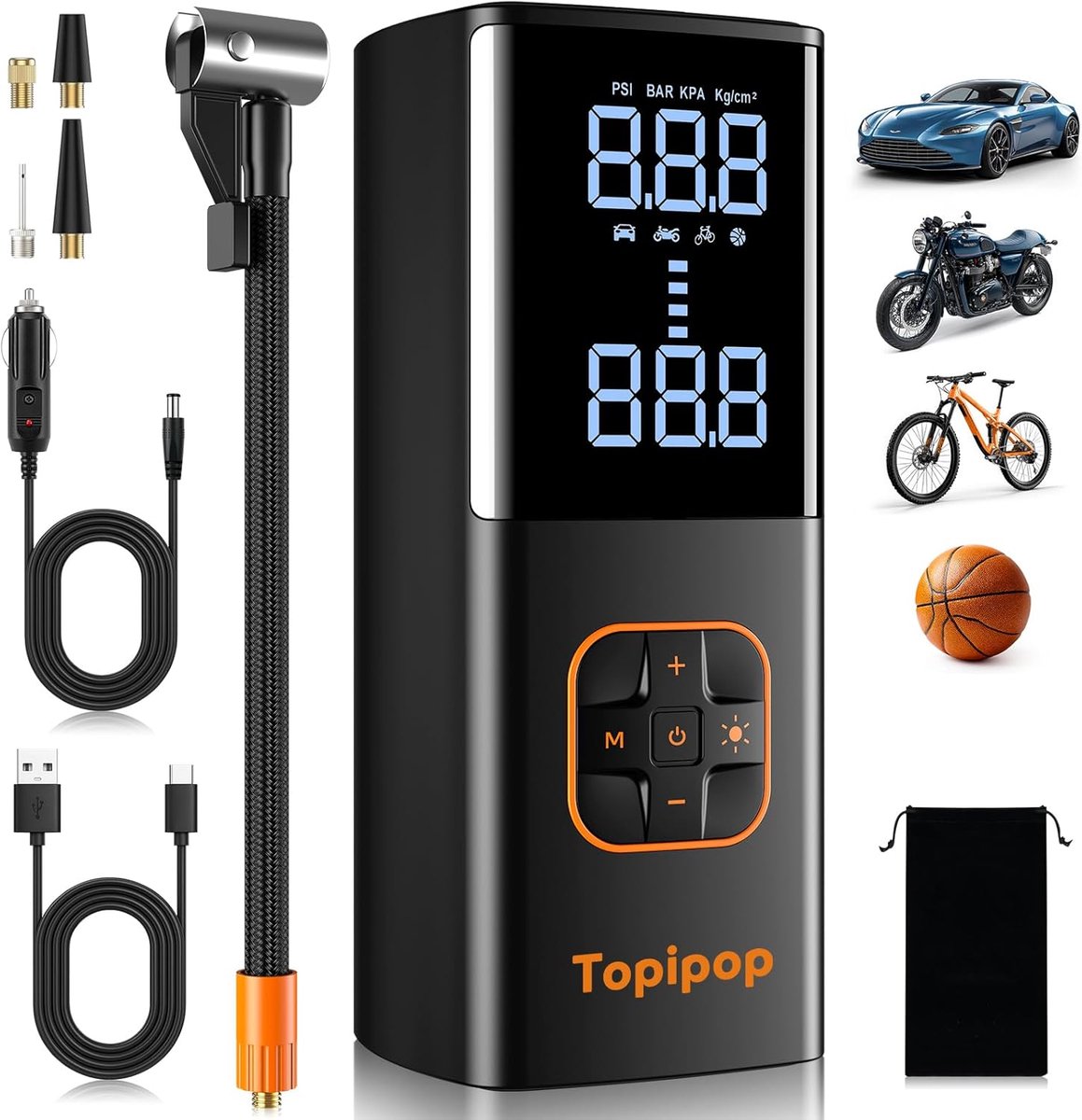 SnelShoppen - Elektrische Luchtpomp 150 PSI Draadloos - Accu Compressor voor Auto, Fiets, Motor, E-Scooter, Ballen - Inclusief Powerbank en Noodlicht