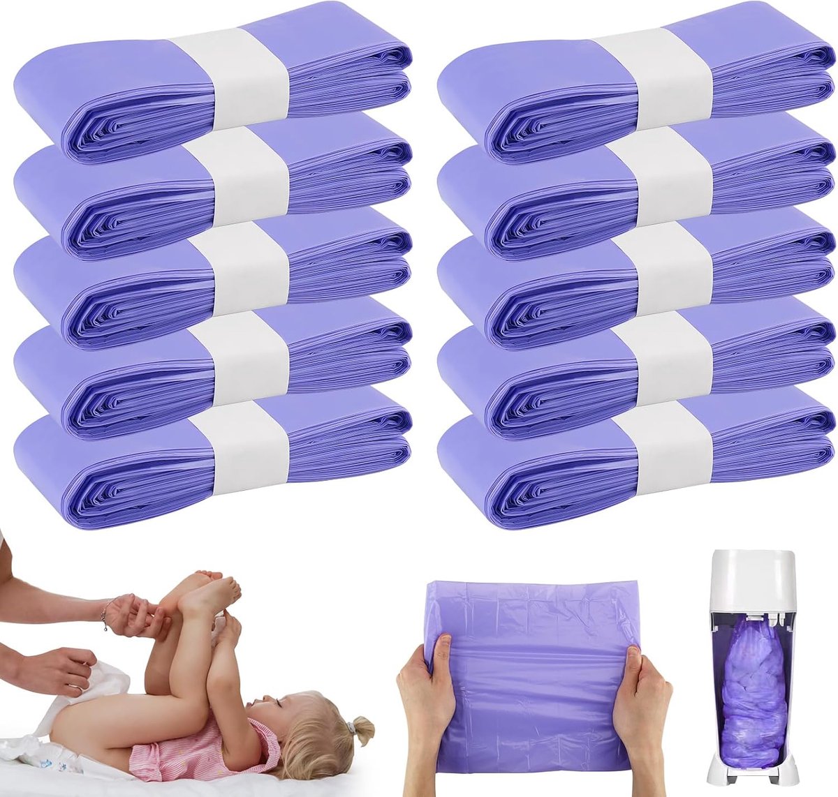 SnelShoppen - Luieremmer Navulcassette 10 Stuks - 5m Scheurvast en Geurdicht Baby Plastic Luierzak - Recyclebaar PE-Materiaal voor Duurzaam Gebruik in