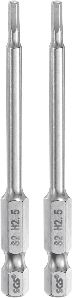SnelShoppen - Set van 2 Hex Socket Bits 2.5mm H2.5, 75mm Lang, 1/4" Hex Shank, Magnetische S2 Stalen Schroevendraaier Bits voor Accuschroevendraaiers
