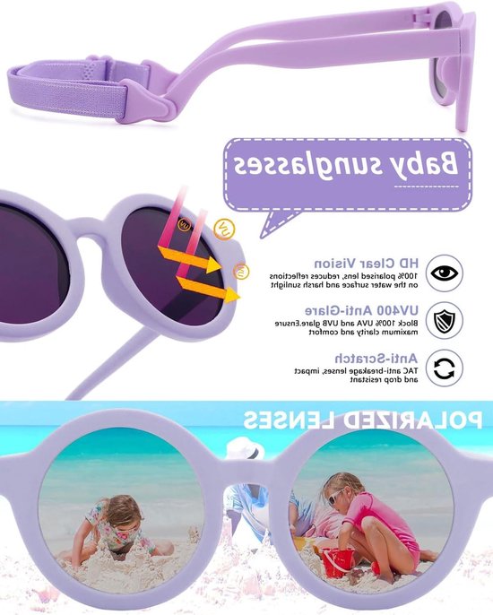 Baby Zonnebril - Kinderzonnebril - Oogbescherming Zomer - Polariserende UV400 glazen - 0-3 Jaar - Paars — afbeelding 2