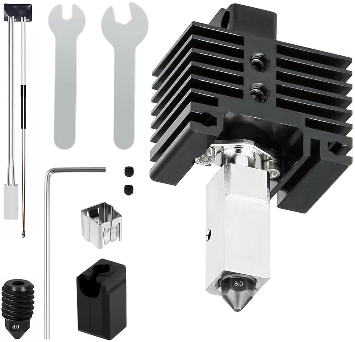 Geavanceerde 0.6mm Hotend Kit voor 3D Printers met Verchroomde Koper Verwarmblok, Titanium Heat Break en 0.6mm Stalen Nozzle voor Verbeterde Printkwaliteit en Betrouwbaarheid