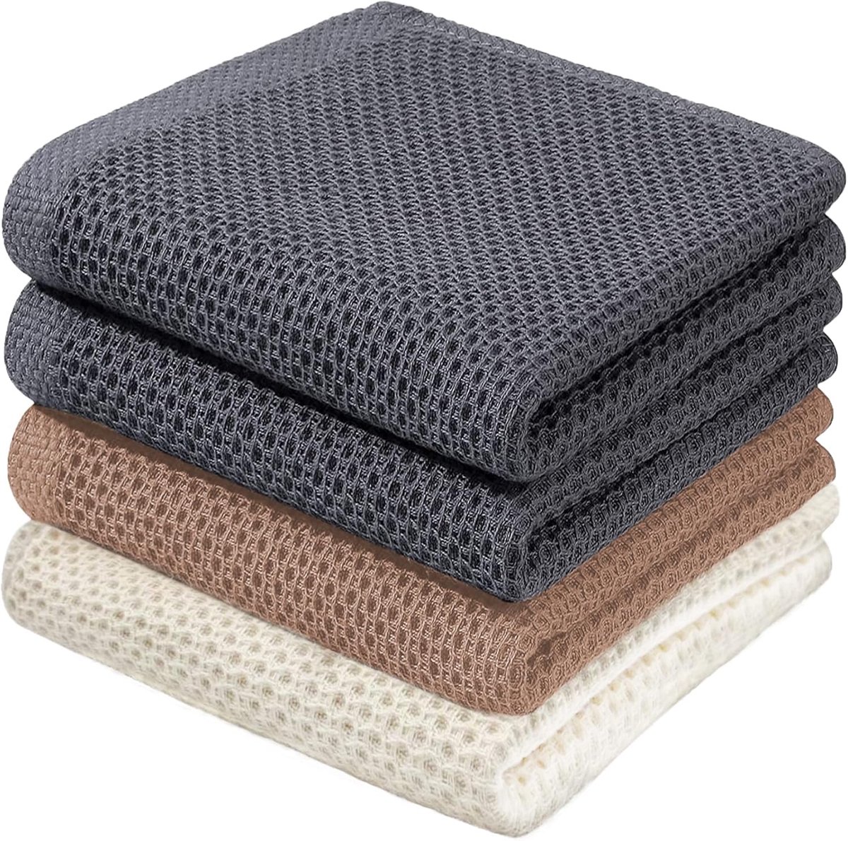 SnelShoppen - Keukenhanddoeken 100% Katoen - Super Absorberend - 33 x 74 cm - Set van 4 - Grijs, Beige, Bruin - Ideaal voor Keuken en Huishouden