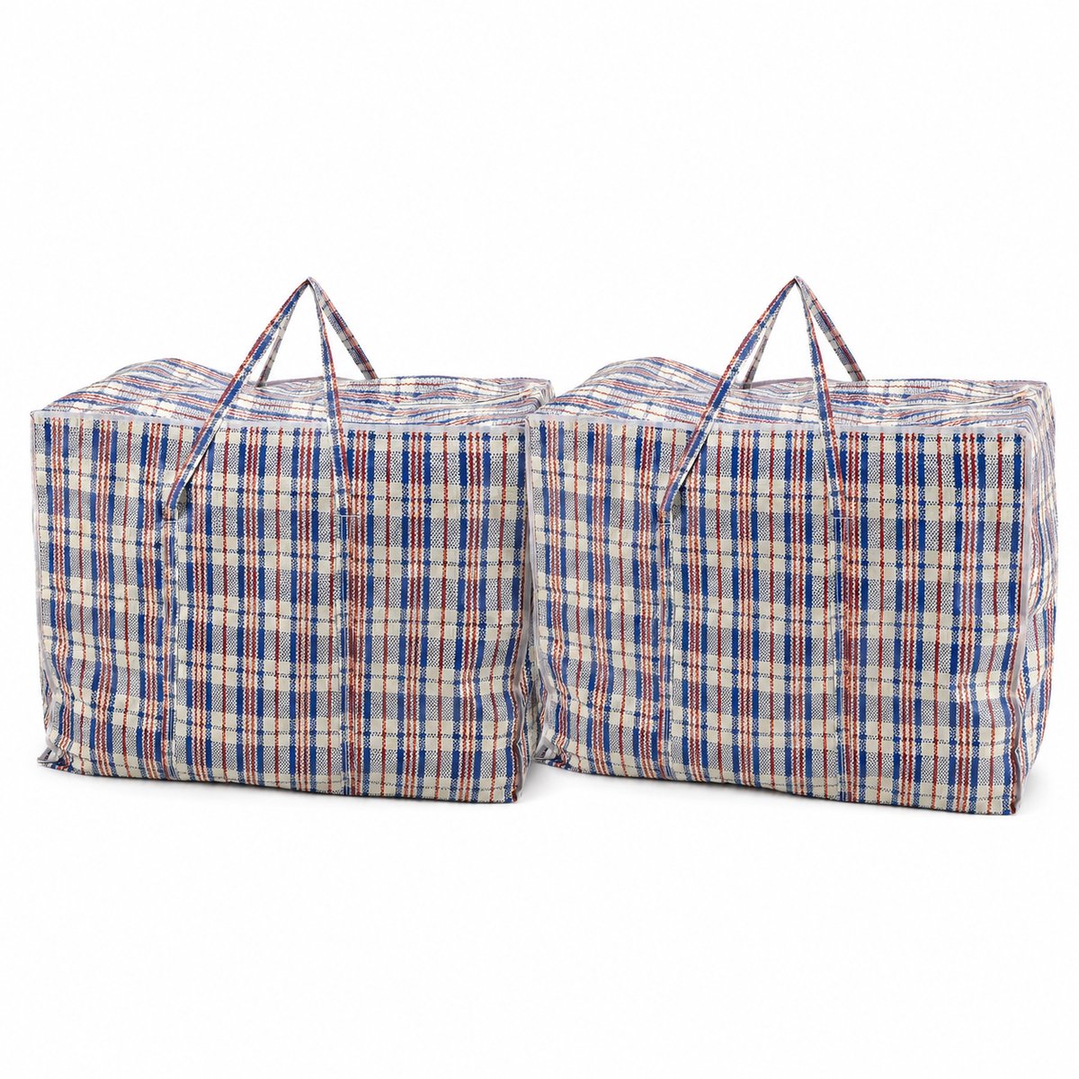 Opbergtas met Rits 150L – 2 Stuks Grote Opbergtassen voor Dekbedden, Kleding en Verhuizen – Big Shopper XL – Boodschappentas met Rits – 70 x 40 x 56 cm – Blauw Wit Rood
