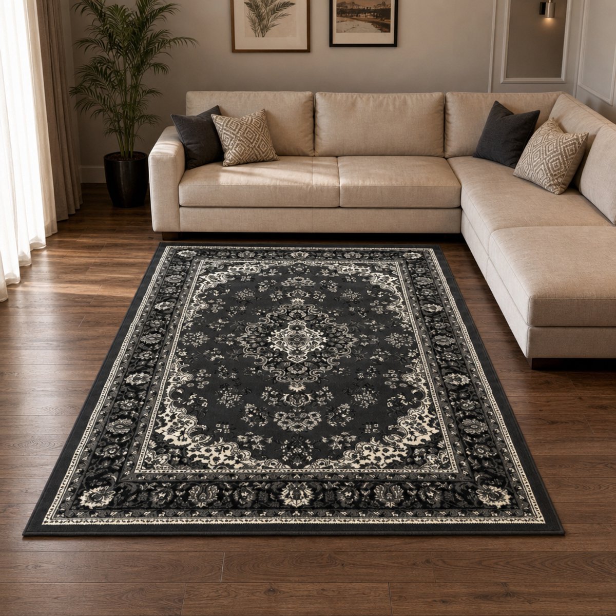 Muratap Nain Klassiek Vintage Oosters Vloerkleed Medaillon Grijs- 140x200 CM