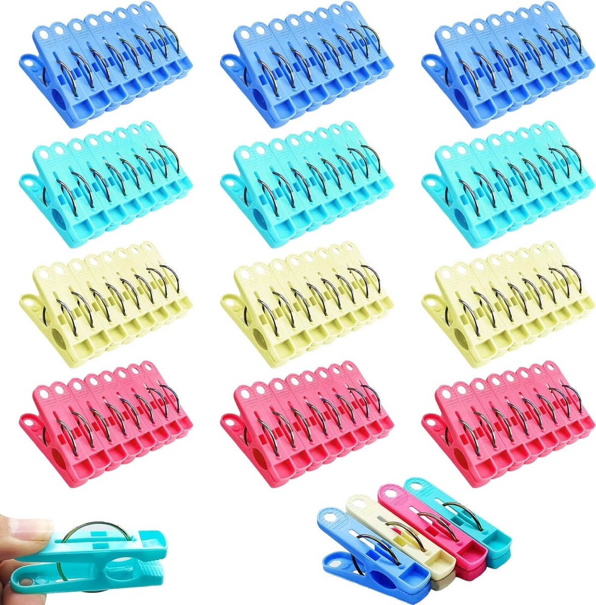 112 Stuks Wasknijpers in 4 Kleuren, Extra Sterke en Duurzame Kledingclips voor Tuin en Waslijn, Antislip Plastic Kledingpegs voor Zonbedden en Zwembaden