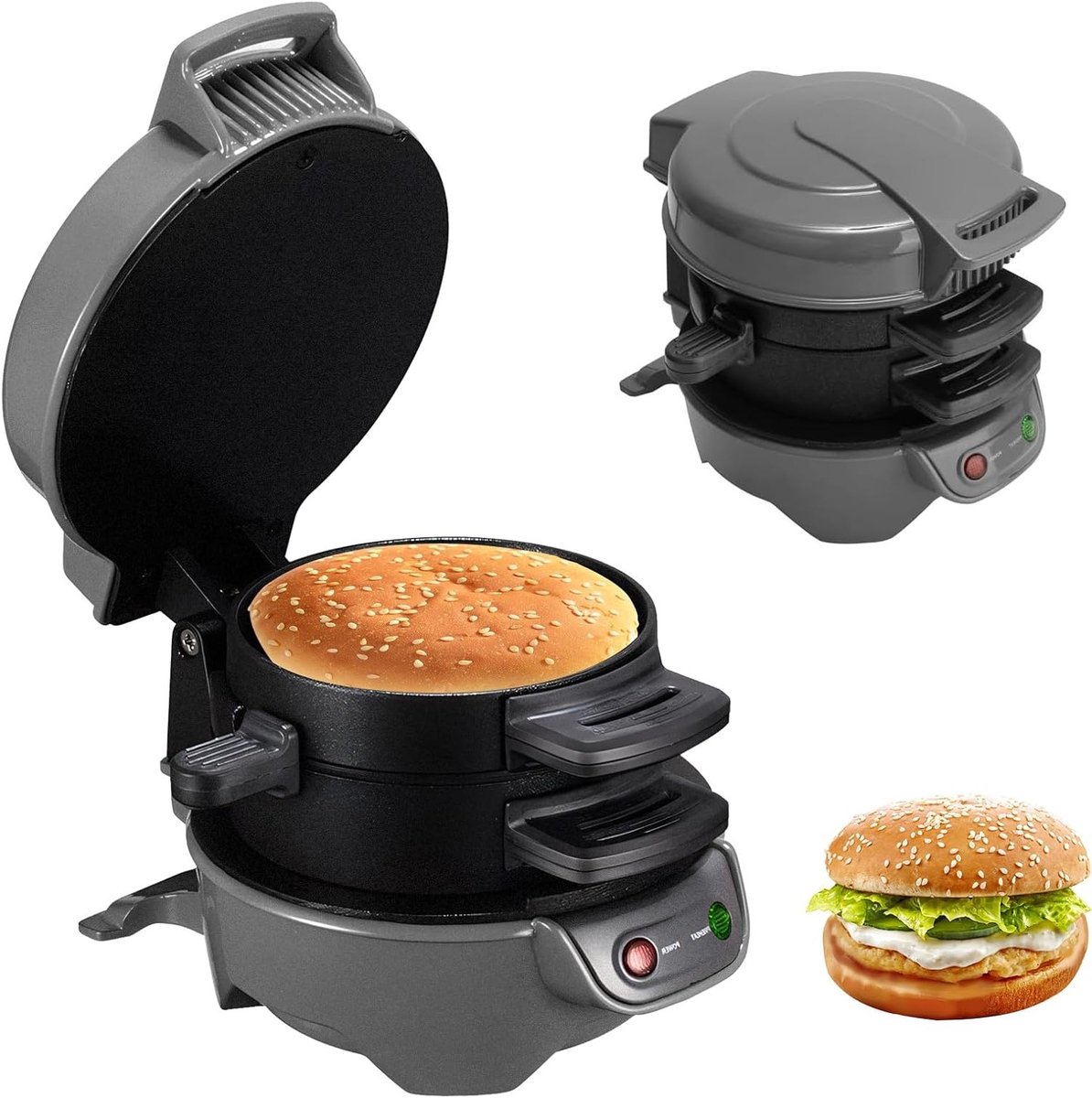 Efficiënte sandwich toaster met anti-aanbak platen, eierringen en timer voor burgers, wafels en snacks