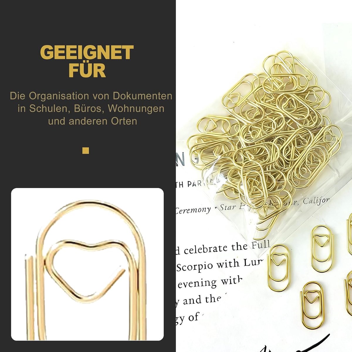 SnelShoppen - 130 Hartvormige Paperclips Goud - Decoratieve Klemmen voor Kantoor, School, Bruiloft - Esthetische Schrijfwaren en Bladwijzers - Stevig
