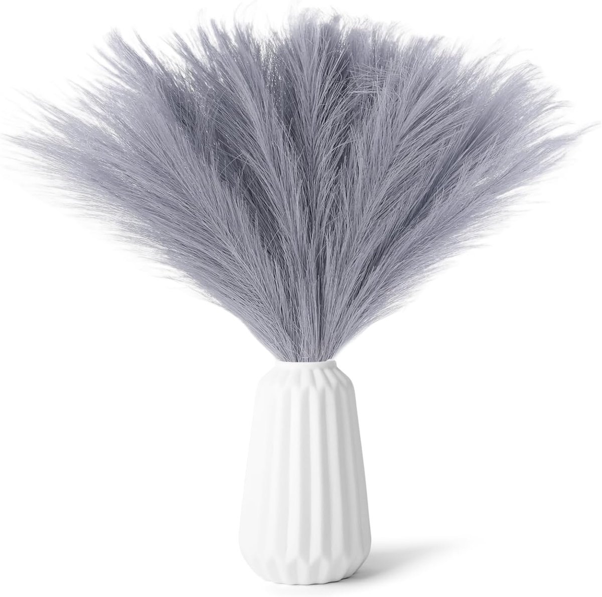 SnelShoppen - 30 Stuks Pampasgras Droogbloemen Lichtgrijs Decoratieve Pluizige Kunstbloemen Boho voor Bruiloft en Thuisdecoratie
