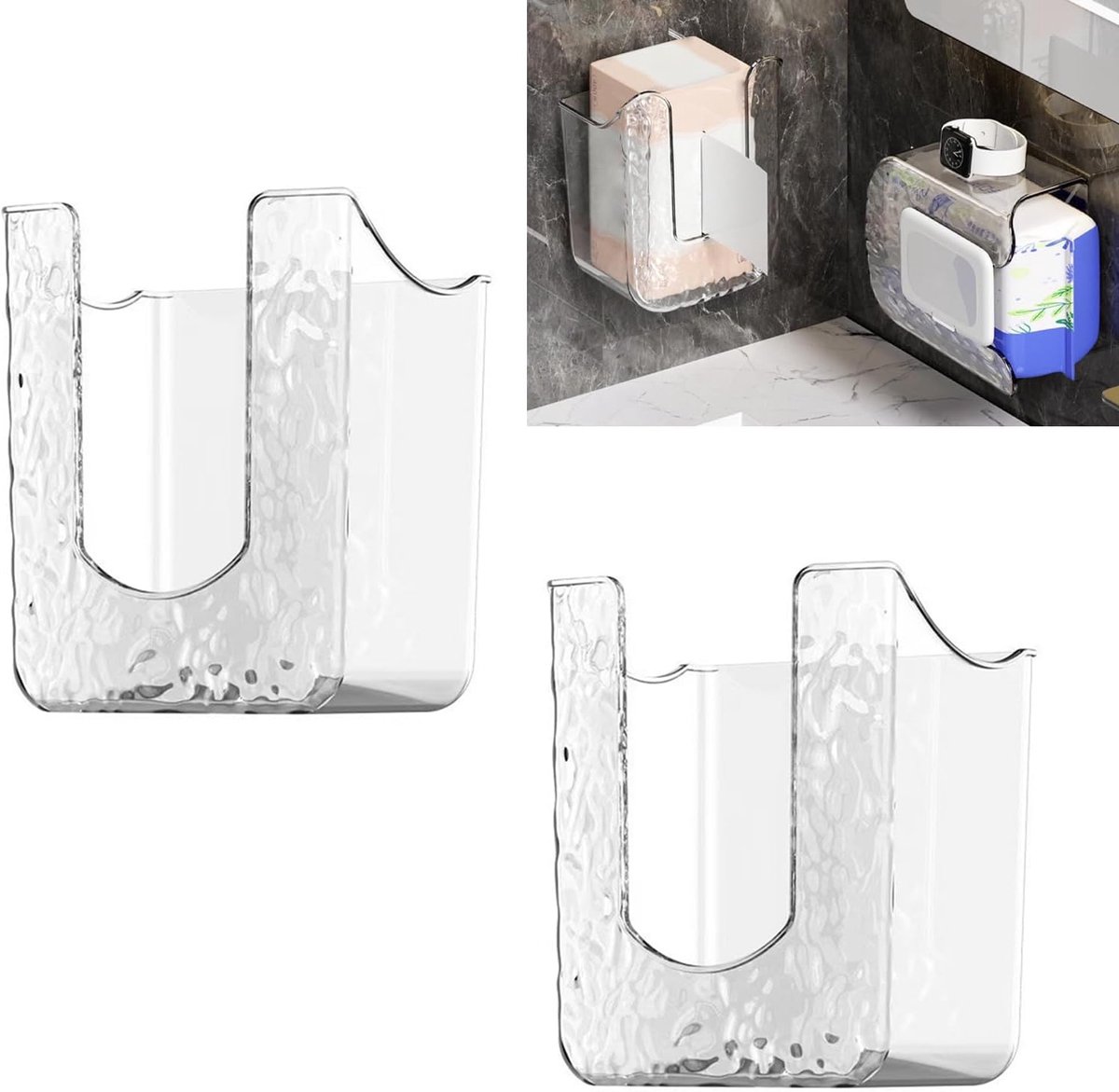 SnelShoppen - 2 Stuks Vochtige Doekjes Doos met Wandbevestiging - Multifunctionele Transparante Doekdozen voor Baby's, Keuken, Woonkamer, Toilet en Au
