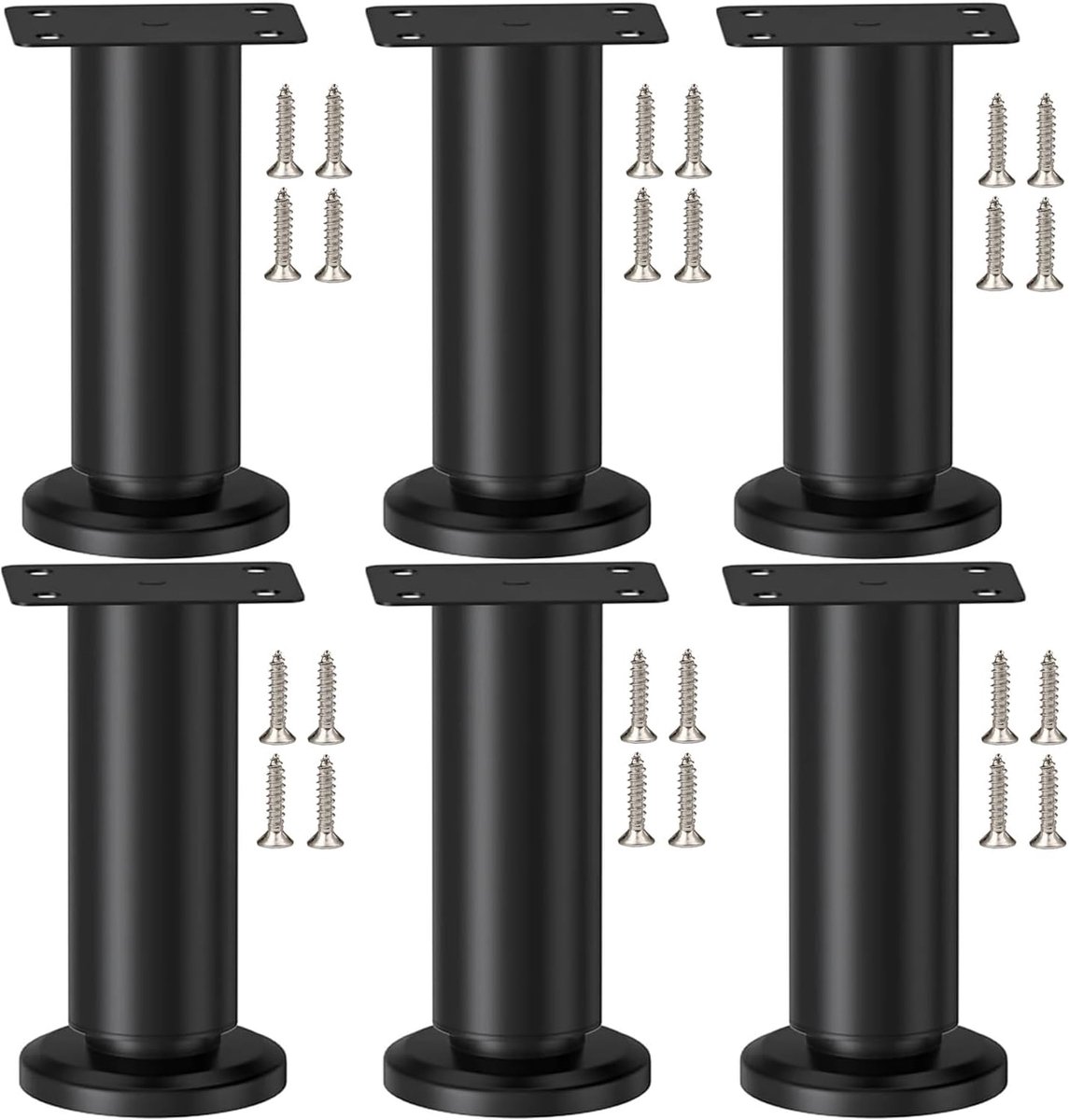 SnelShoppen - 6 stuks verstelbare meubelpoten zwart, in hoogte verstelbare metalen poten 12-18,5 cm, duurzame steunpoten voor meubels, bank, kast, bed