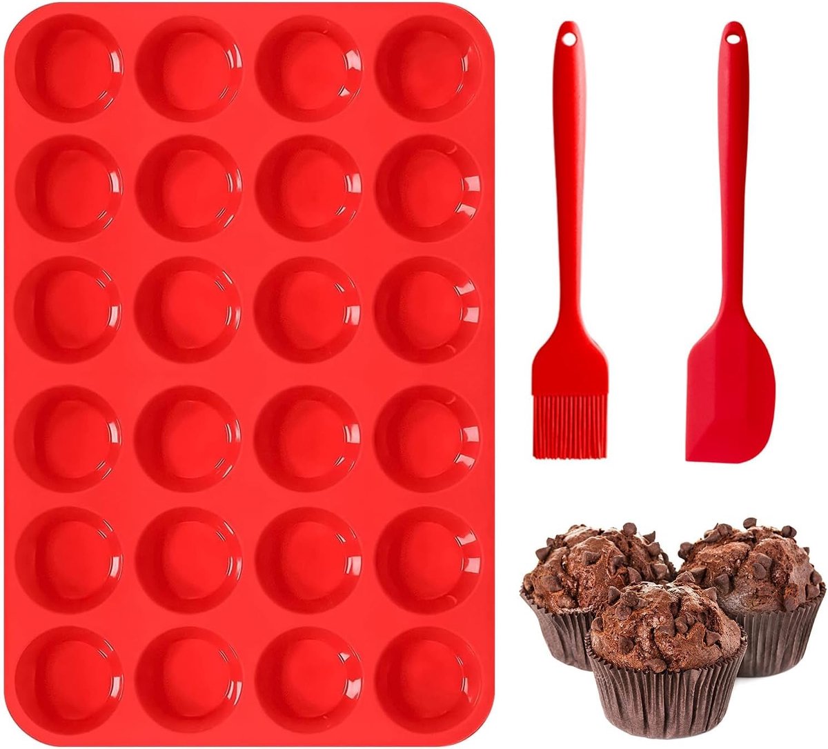 SnelShoppen - Mini Muffins Bakvorm - Siliconen Muffin Bakvorm voor 24 Cups - Antiaanbaklaag - BPA Vrij en Vaatwasserbestendig - Voor Mini Cupcakes, Br