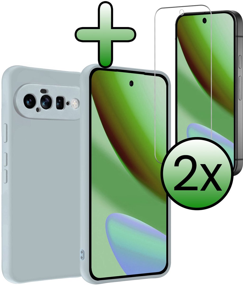 Hoesje Met 2x Screenprotector - Geschikt voor Google Pixel 11 - Sterk & Shockproof - Back Cover - Siliconen Case - Telefoon Hoes - Lichtblauw