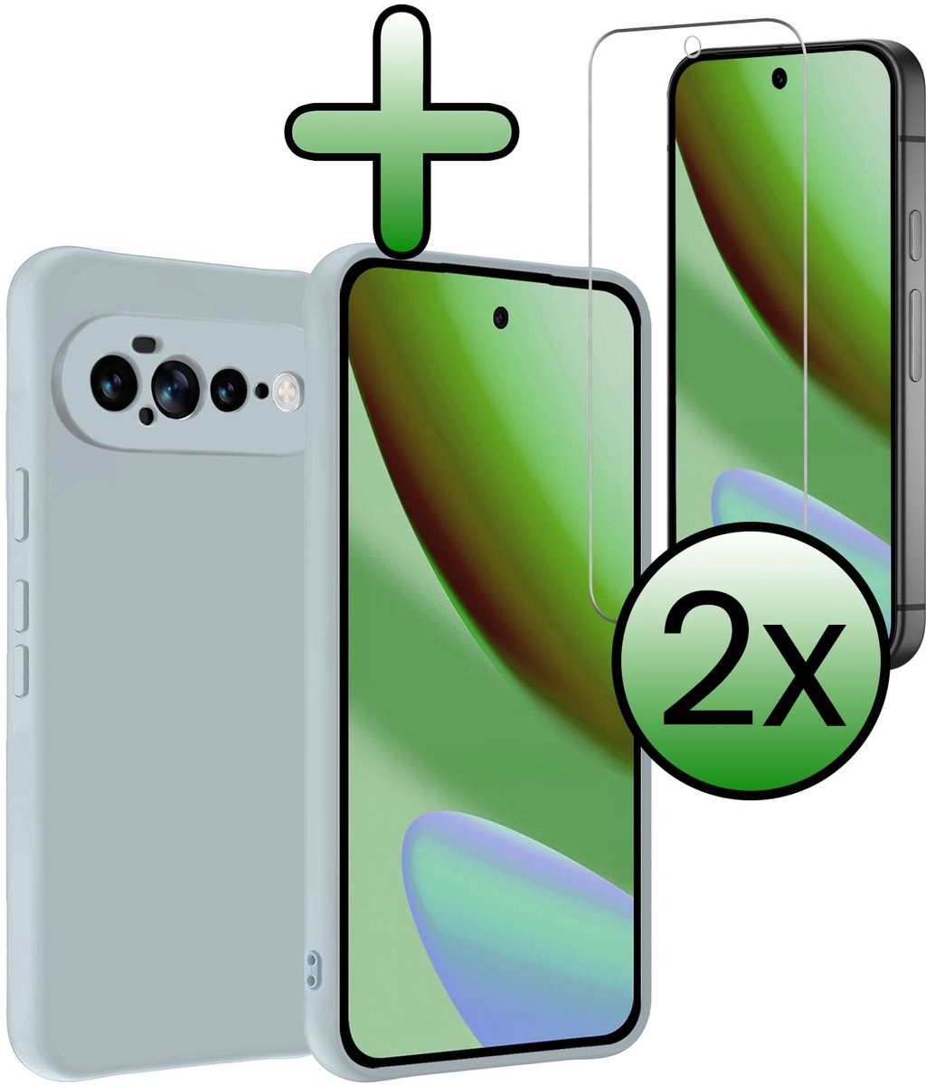 Hoesje Met 2x Screenprotector - Geschikt voor Google Pixel 11 Pro XL - Sterk & Shockproof - Back Cover - Siliconen Case - Telefoon Hoes - Lichtblauw