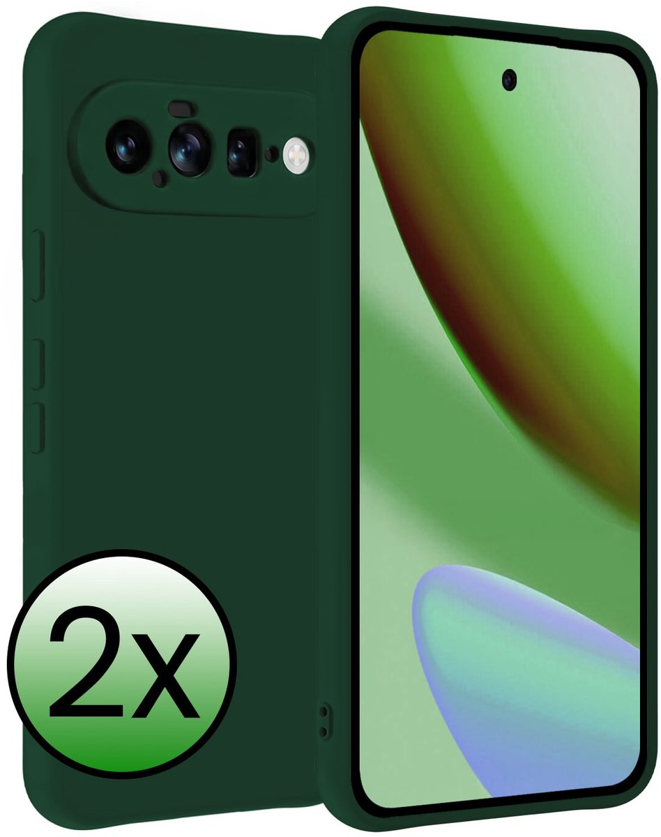 Hoesje 2 Stuks - Geschikt voor Google Pixel 11 - Sterk & Shockproof - Case Siliconen - Back Cover - Telefoon Hoes - Donkergroen