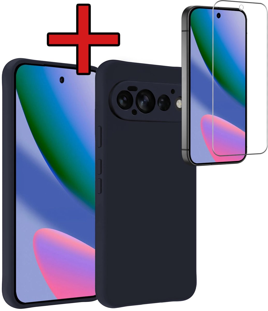 Hoesje - Met Screenprotector - Geschikt voor Google Pixel 11 Pro - Sterk & Shockproof - Telefoon Hoes - Back Cover - Siliconen Case - Telefoonhoes - Donkerblauw