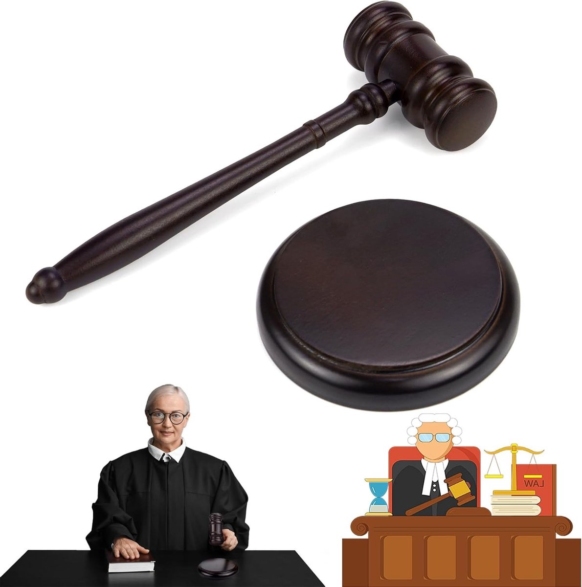 Houten Veilinghamer Set met Resonantieblok - Perfect voor Veiling, Rollenspel en Cadeaus