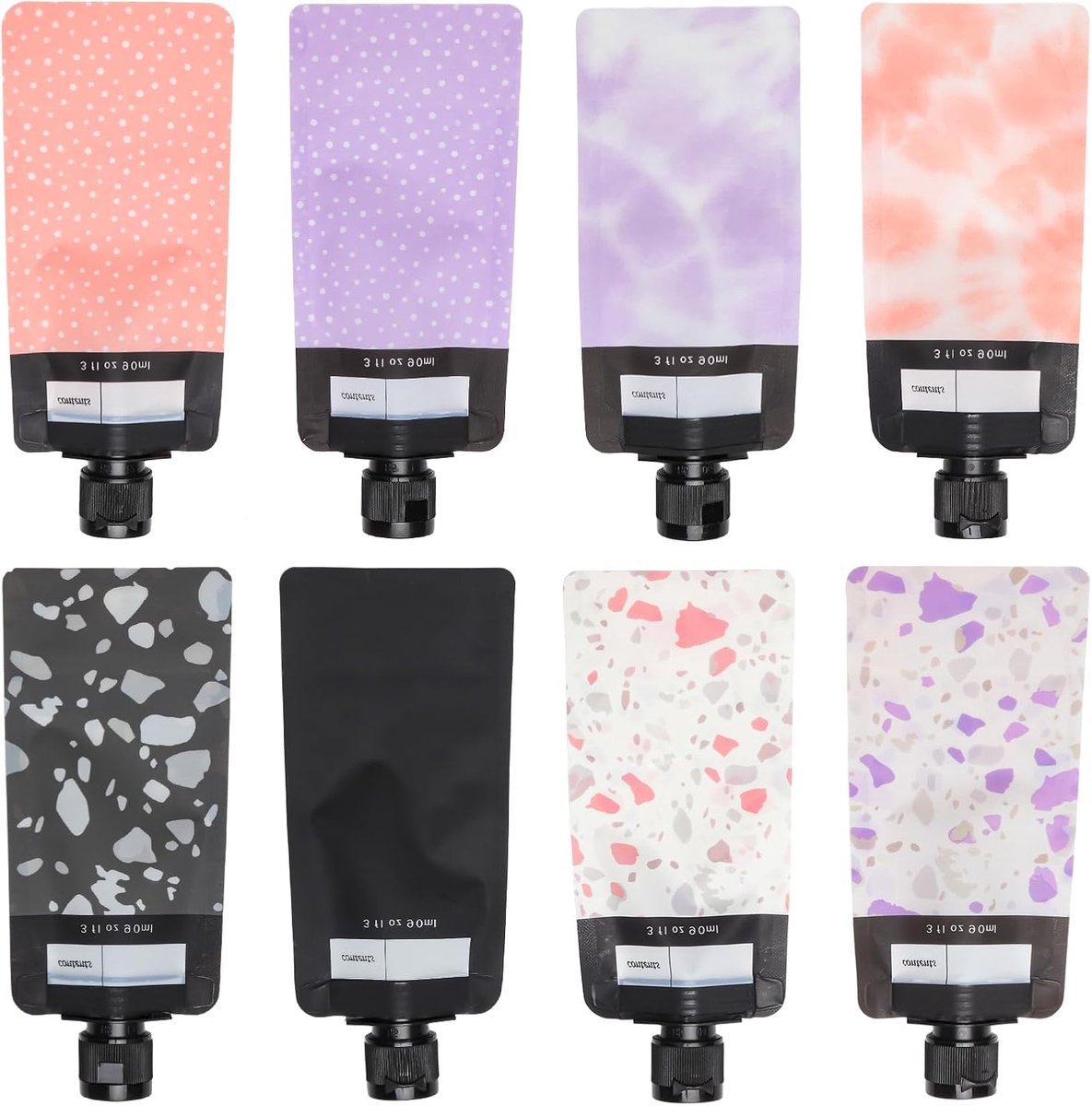 SnelShoppen - 8 Stuks Reusable Travel Cosmetic Containers 90ml - Leegloopvrije Squeeze Bags voor Shampoos, Lotions, Shower Gels - Handbagage Goedkeuri