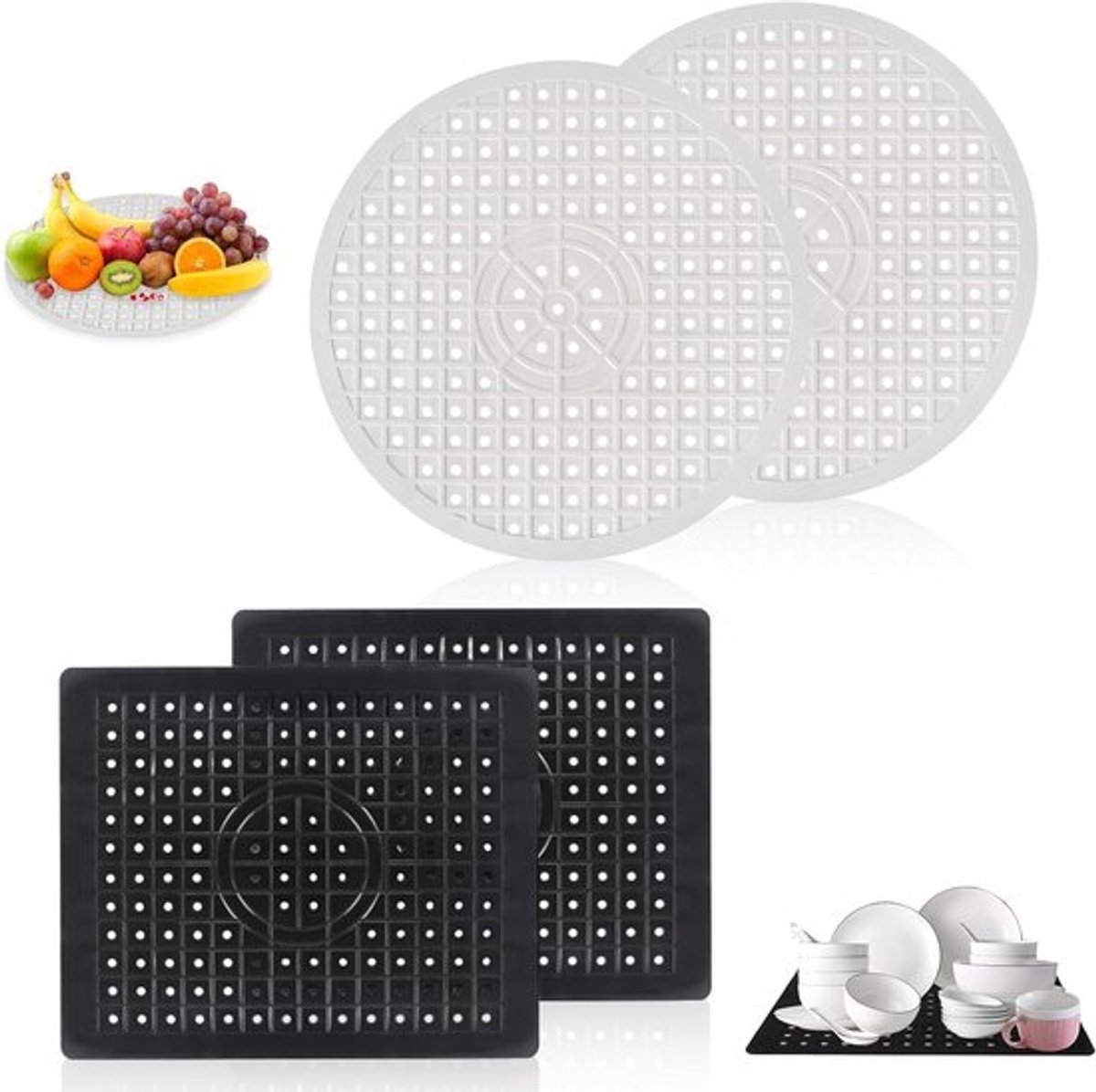 Rubberen spoelbakmat voor spoelbak, antislip wastafel, op maat te snijden - 4 stuks