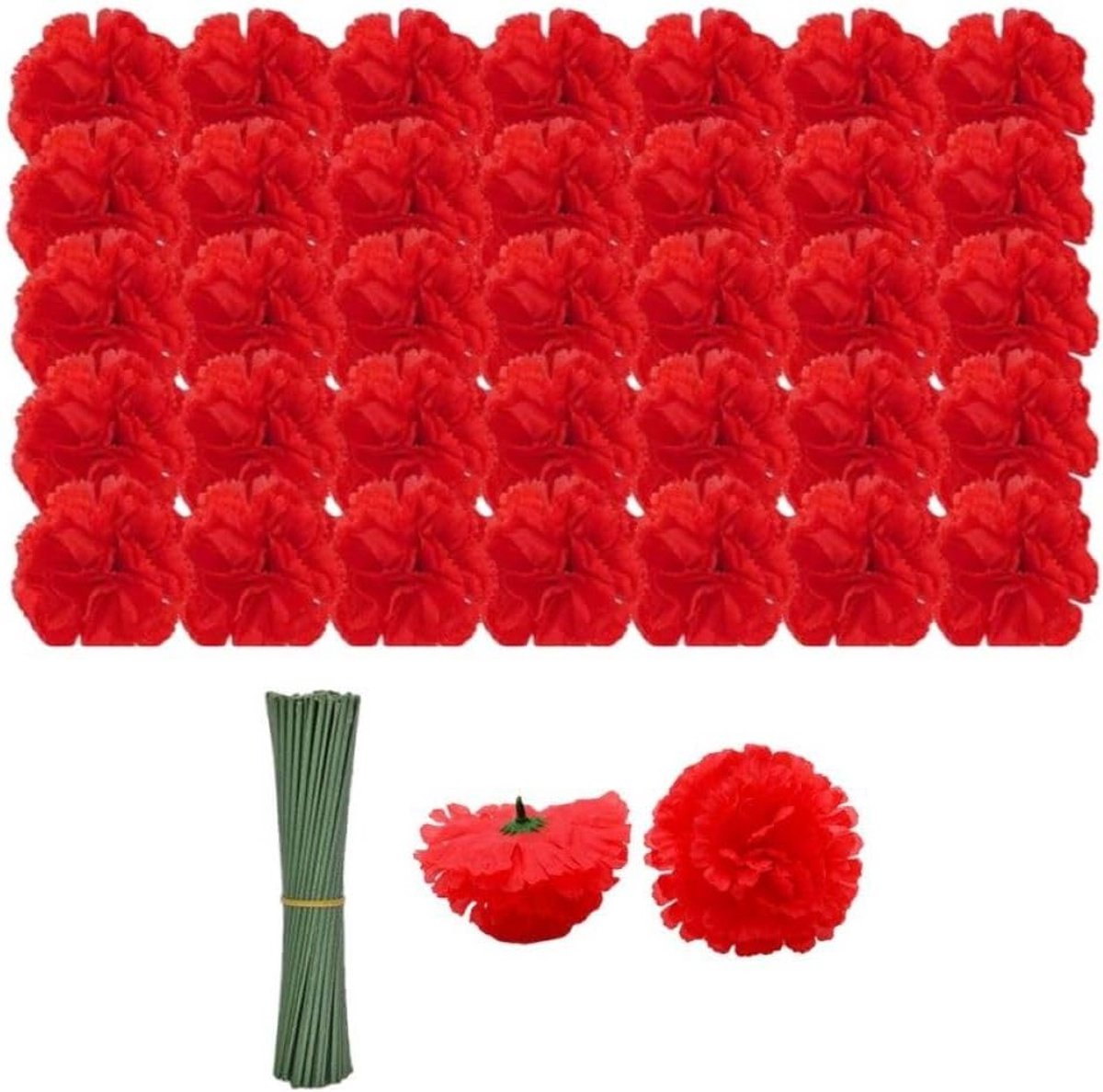 50 Stuks Kunstmatige Anjerkop Bloemen met Stengel voor DIY Bruiloft Boeket en Tafelstukken, Perfect voor Vaasarrangementen en Huisdecoratie in Woonkamer en Slaapkamer