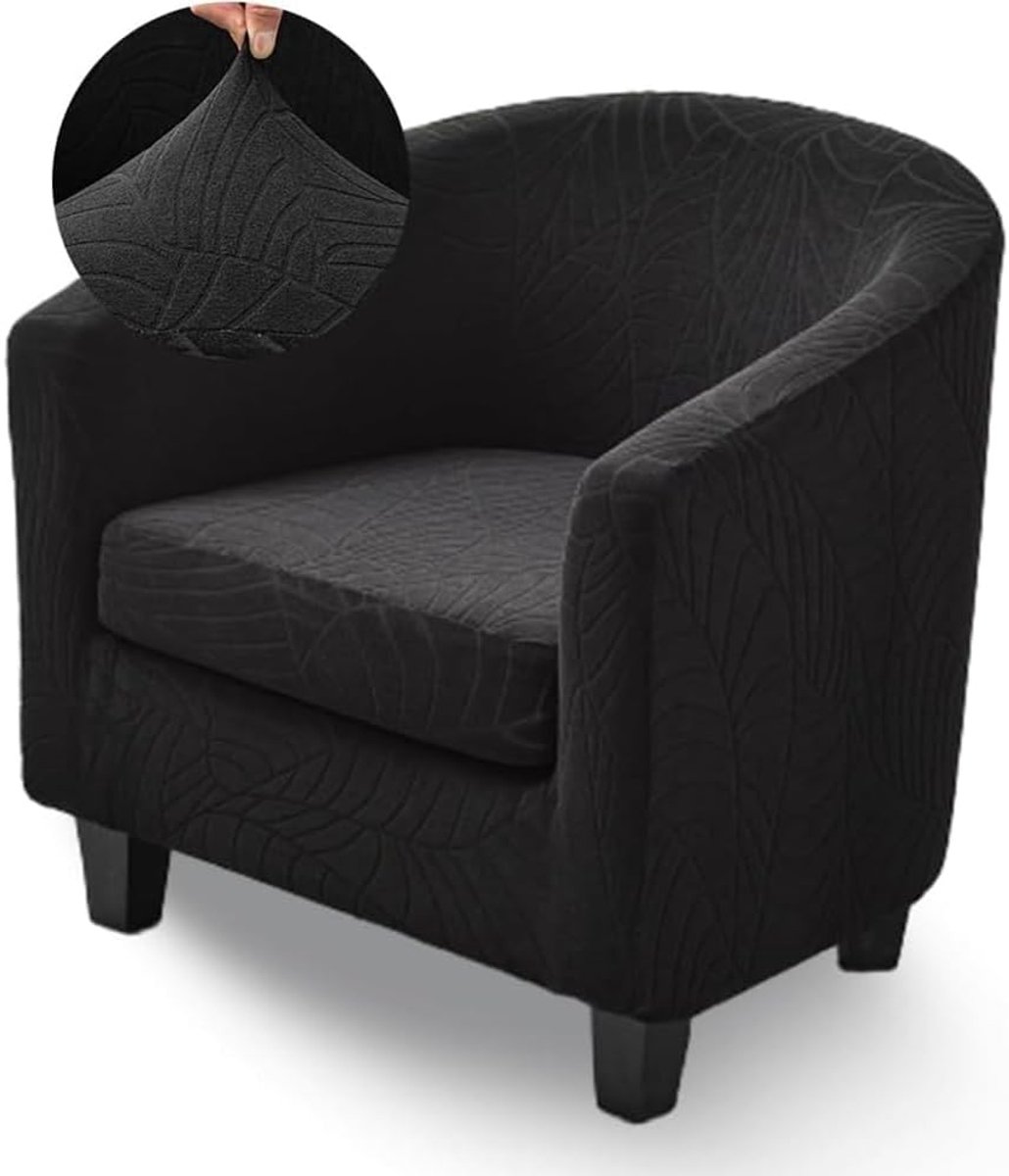 SnelShoppen - Highdi Tub Stoelcover set - 2-delige Jacquard Armstoelcover - Stretchbare Meubelbeschermer voor Clubstoelen - Zwart - Perfect voor Kanto