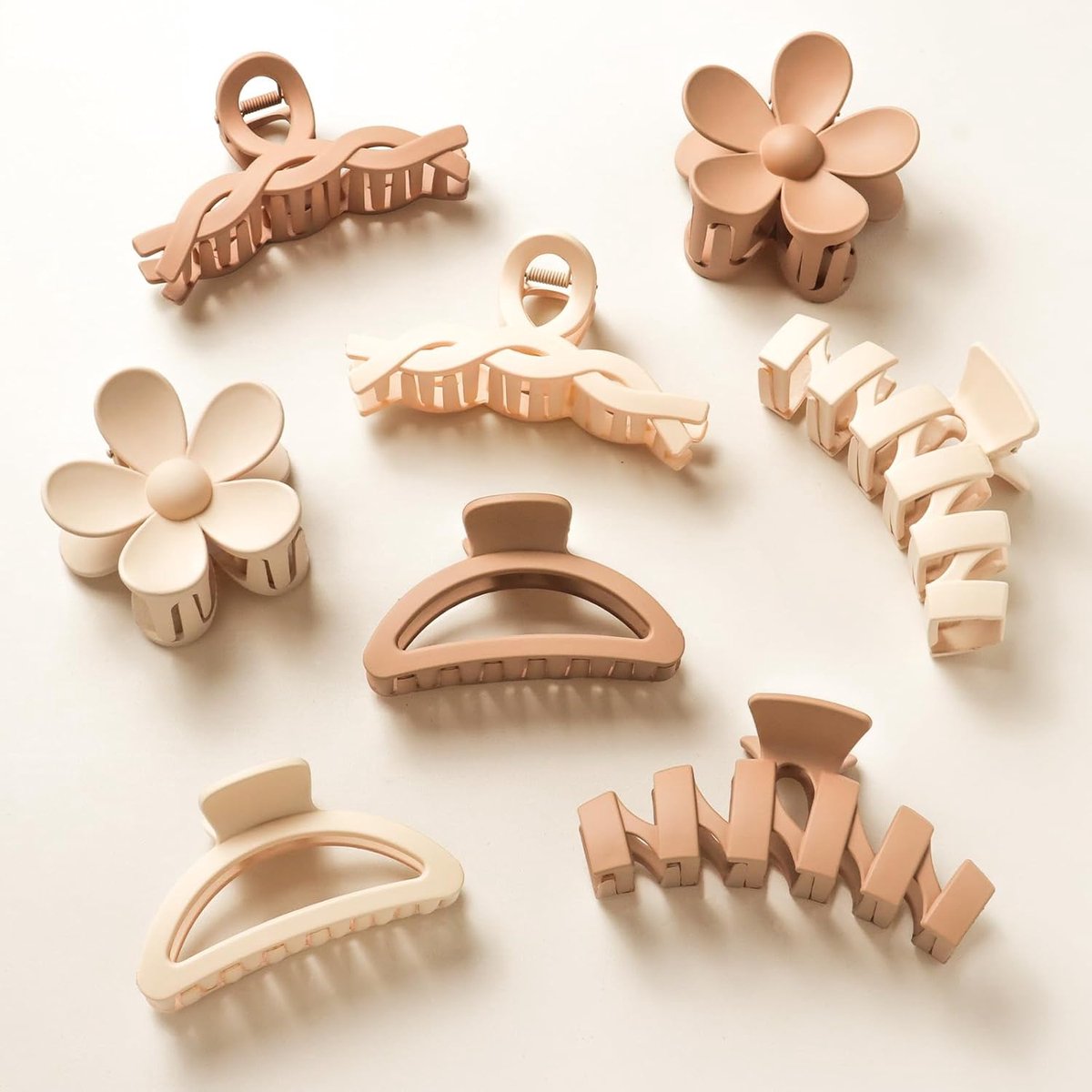SnelShoppen - 8 Stuks Grote Haarclips, Matte Haarspelden voor Vrouwen, Antislip Haarclips met Bloem en Vlecht Ontwerp, Meerdere Kleuren (Beige, Roze,