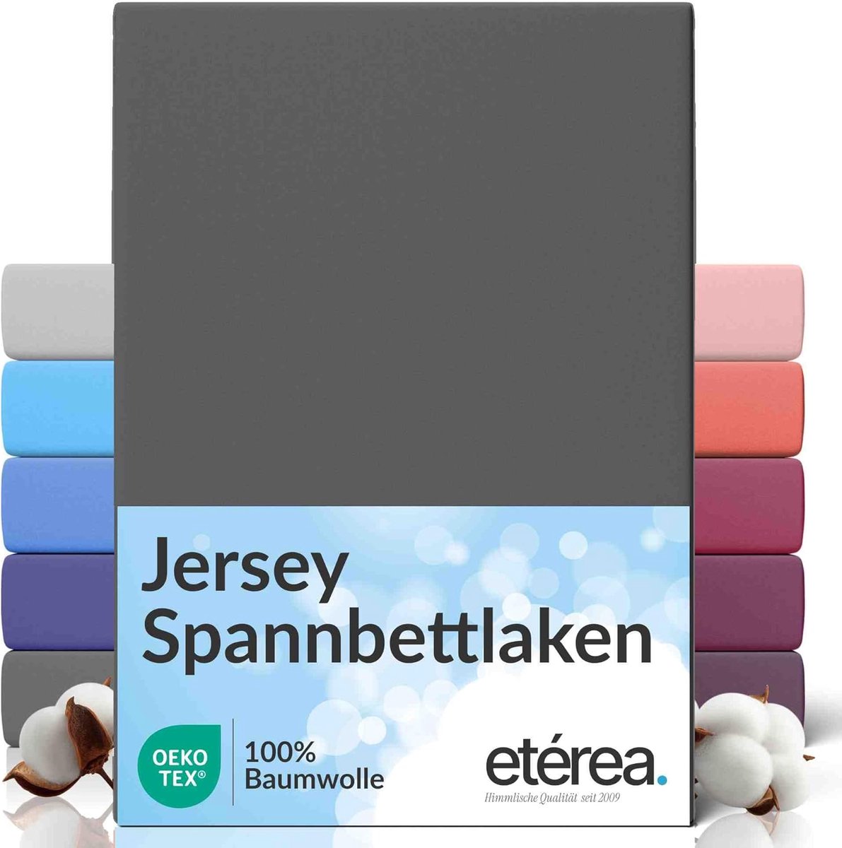 SnelShoppen - Jersey Fitted Sheet 180x200 cm - 200x200 cm - 100% Katoen - Oeko-Tex Certificaat - Perfecte Pasvorm - Anthraciet - Geschikt voor Hoogte